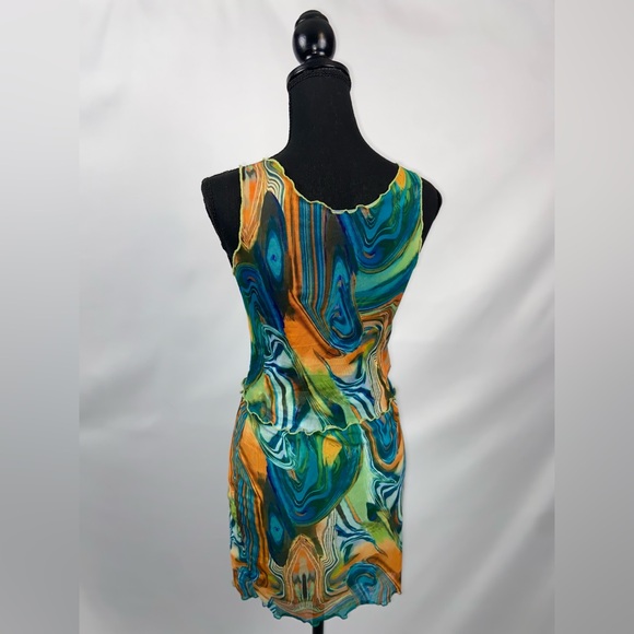 Matching Set Dress Multicolor Marble Print Mesh Dress Lettuce Trim SHEIN - Picture 6 of 11